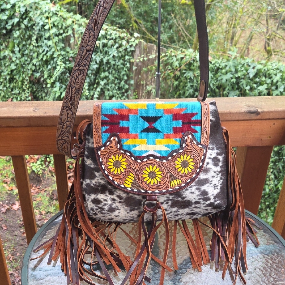American Darling Tooled,saddle Blanket, Hair,Concealed Carry Crossbody Bag